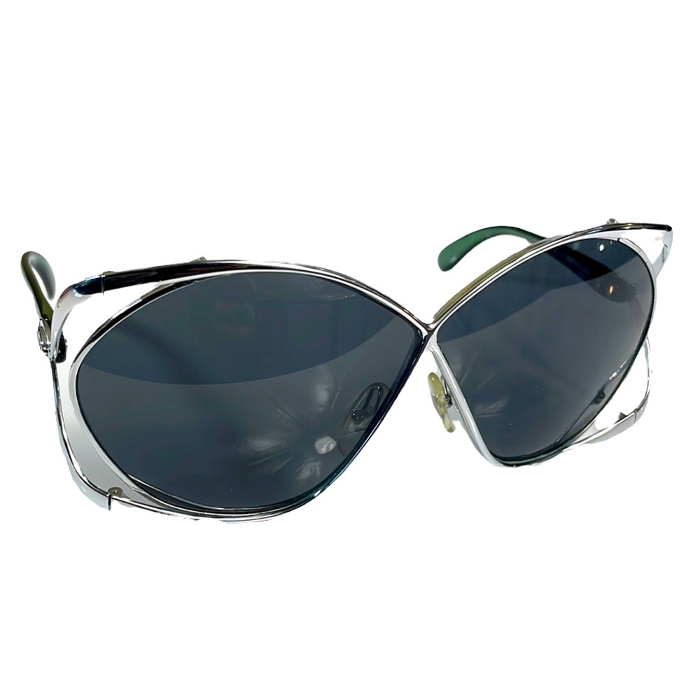DIOR 80s Vintage Butterfly Oversized Sunglasses: Graphite, Blue, Logo, Silver
